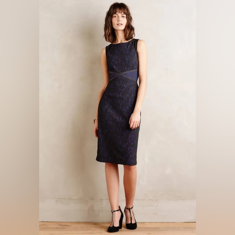 Anthropologie Blue and Black Moulinette Soeurs Larkin Sheath Dress, Size 8